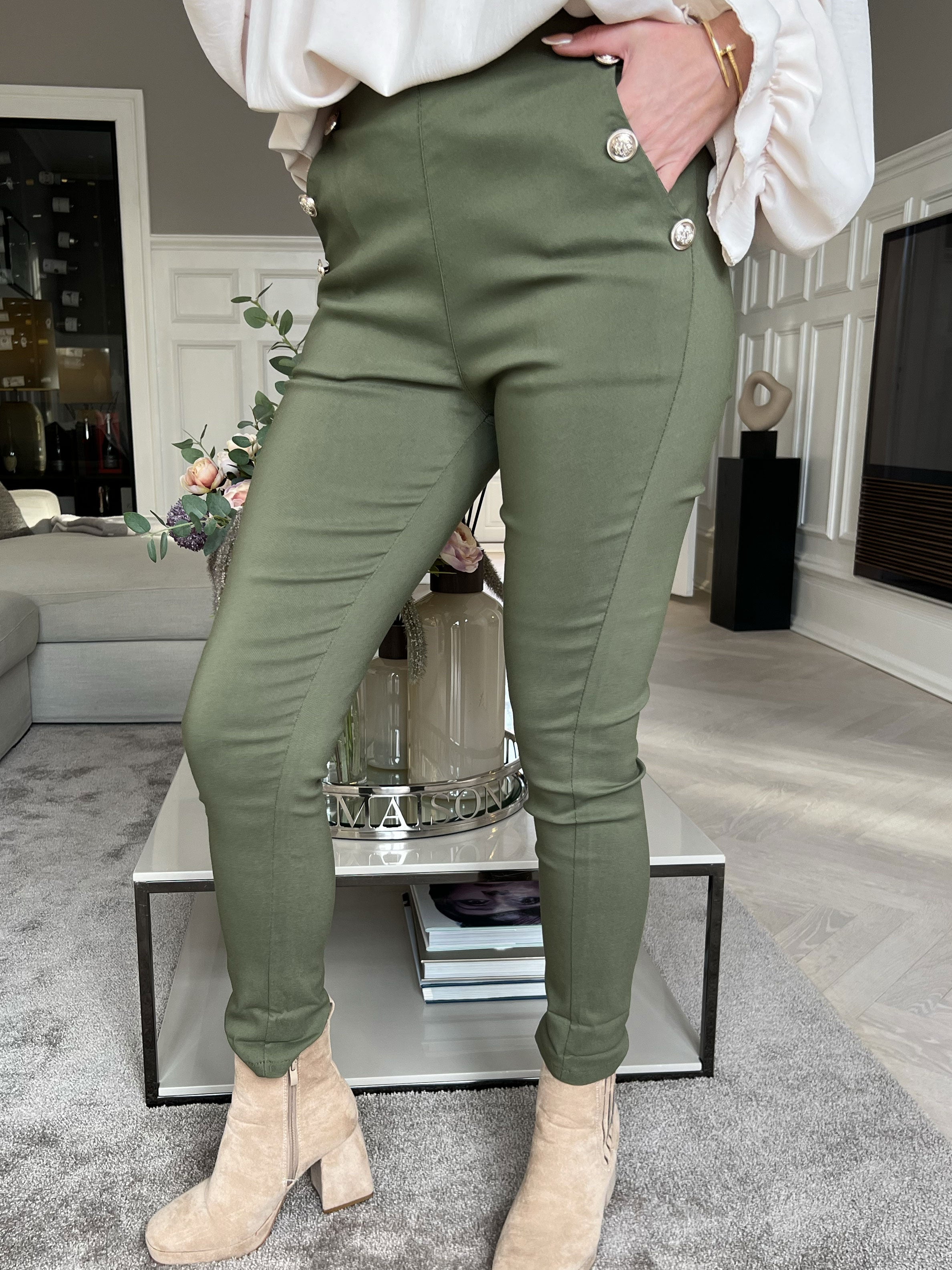 Emma - Leggings med elastikkant i livet og guld knapper